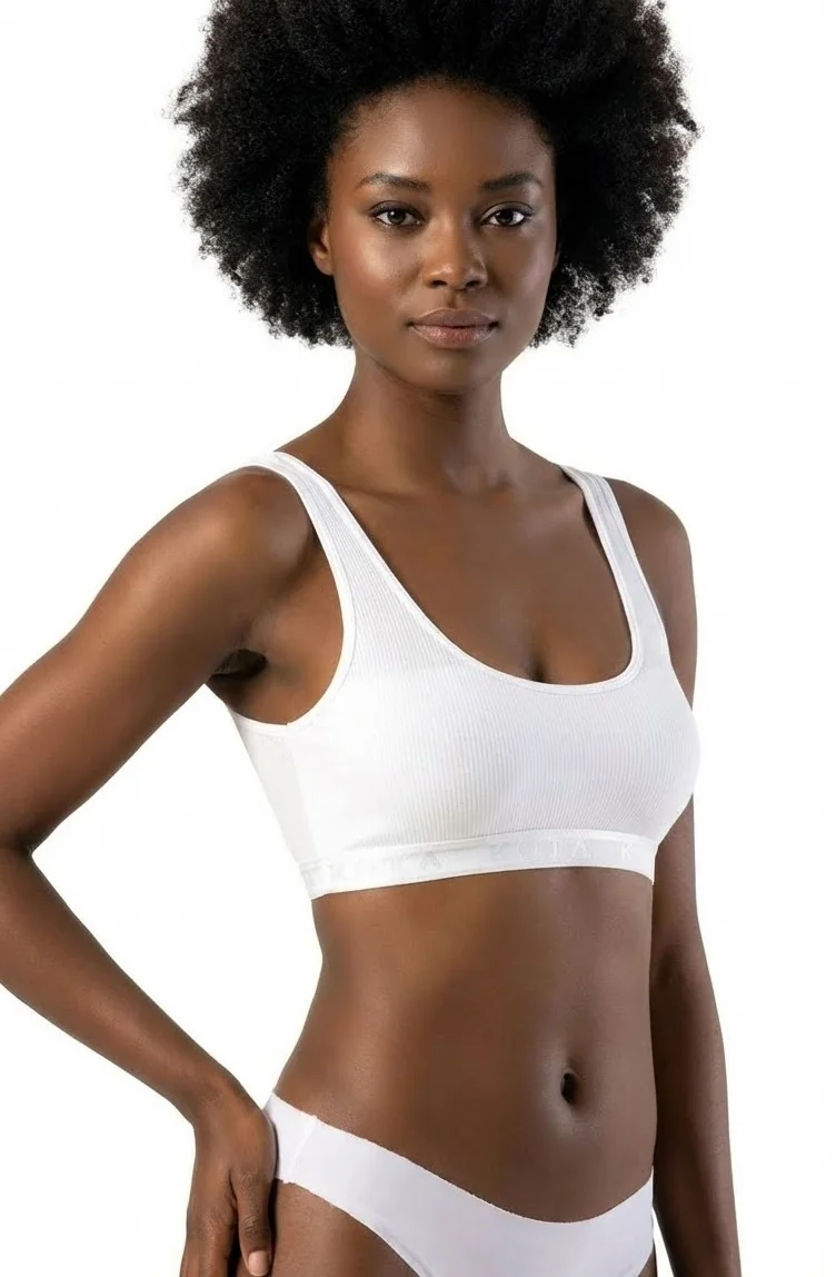 Kota Kadın Büstiyer Kalın Askılı Penye Pedli Kaşkorse Beyaz - Ön Görünüm